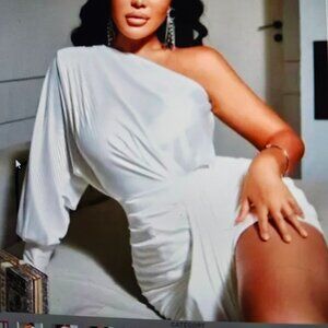 NWT Glamaker One Shoulder Ruched Satin Mini Dress White  11/13  Junior(Womens M)